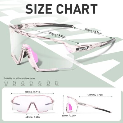 Kapvoe The World's First Photochromic Frame Glasses Cycling Sunglasses Men Women Outdoor TR90 Frame Sports Bicycle Glasses UV400 - Image 6