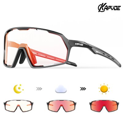 Kapvoe UV400 Cycling Glasses for Men Red Photochromic Sunglasses Outdoor Bike Eyewear Sports Glasses Bicycle Goggles MTB Glasses