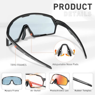 Kapvoe UV400 Cycling Glasses for Men Red Photochromic Sunglasses Outdoor Bike Eyewear Sports Glasses Bicycle Goggles MTB Glasses - Image 5