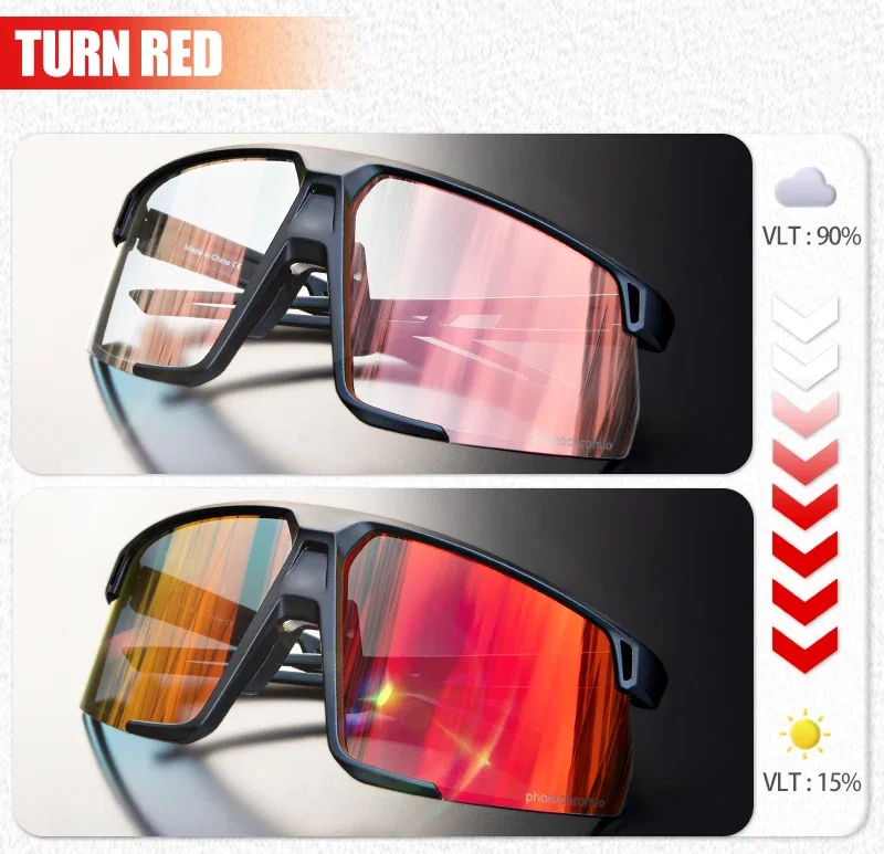 Kapvoe Golden Photochromic Cycling Sunglasses UV400 Bicycle MTB Goggles Road Bike Sunglasses Outdoor Sports Eyewear Equipment