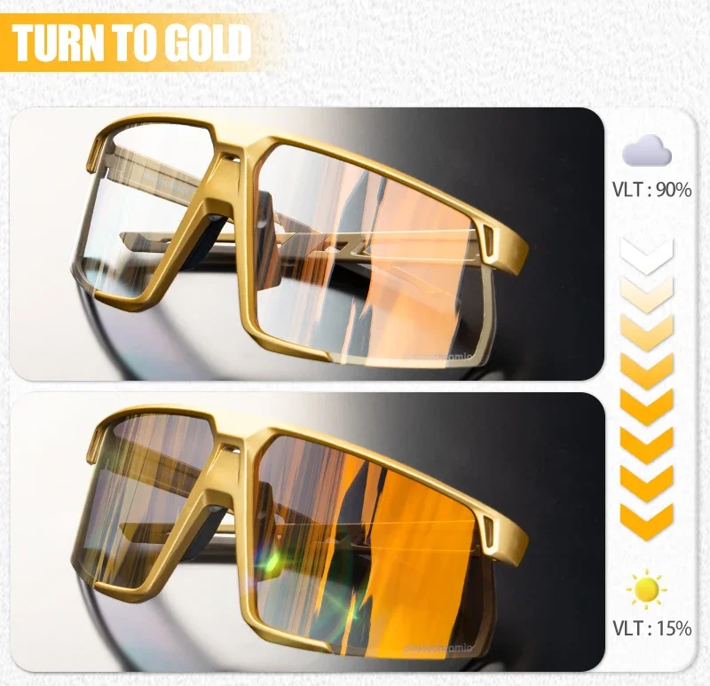 Kapvoe Golden Photochromic Cycling Sunglasses UV400 Bicycle MTB Goggles Road Bike Sunglasses Outdoor Sports Eyewear Equipment