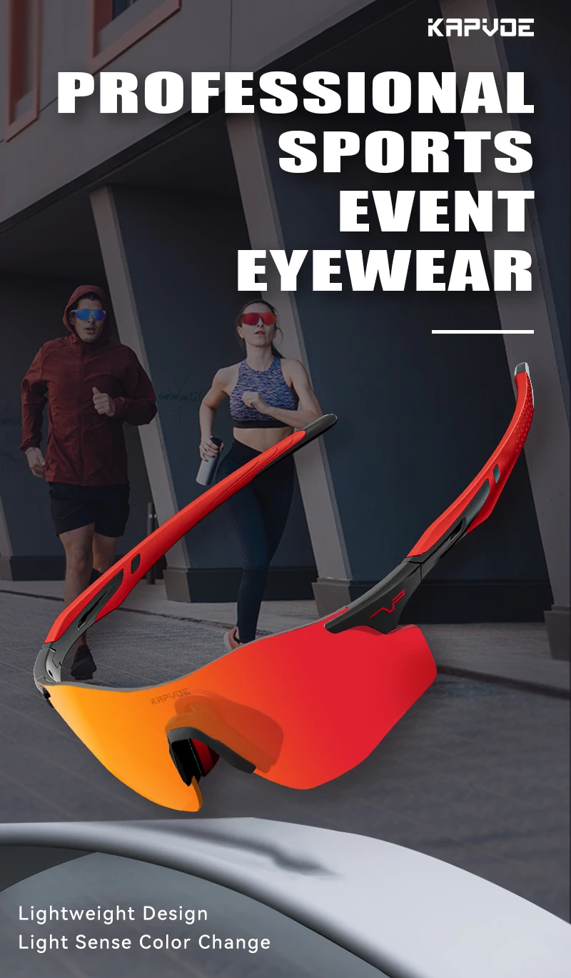 KAPVOE Red Photochromic Cycling Glasses Men MTB Cycling Sunglasses Bike Bicycle Glasses Men's UV400 Outdoor Running Goggles