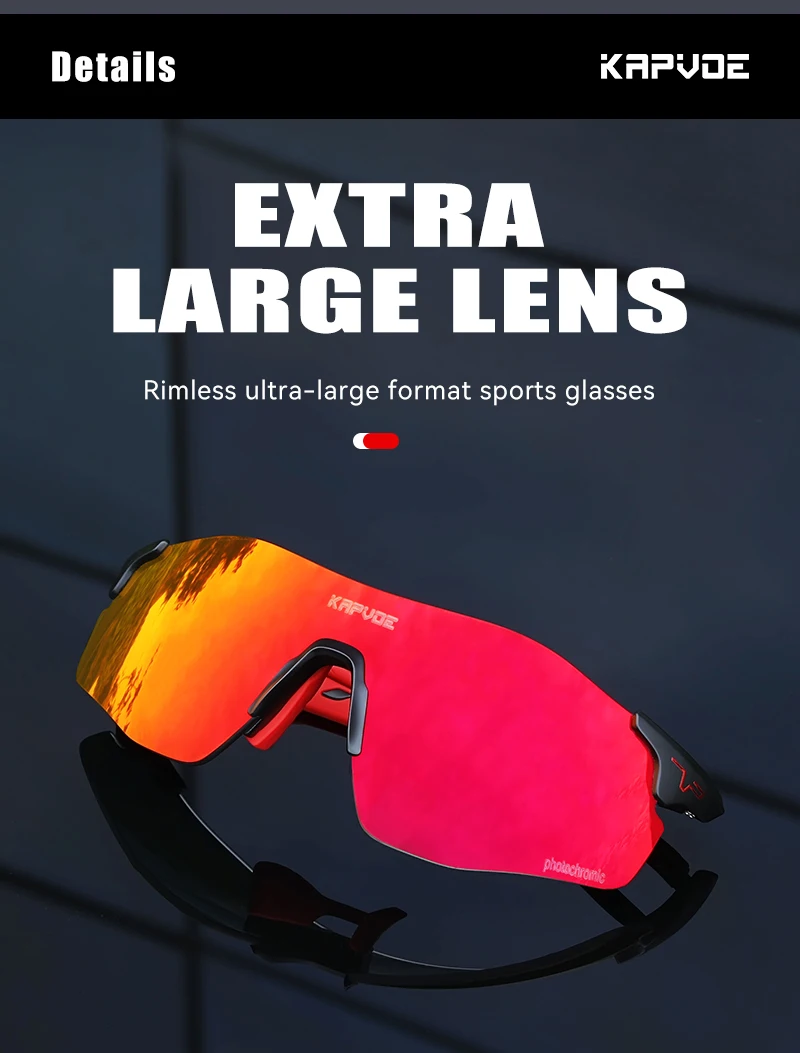 KAPVOE Red Photochromic Cycling Glasses Men MTB Cycling Sunglasses Bike Bicycle Glasses Men's UV400 Outdoor Running Goggles