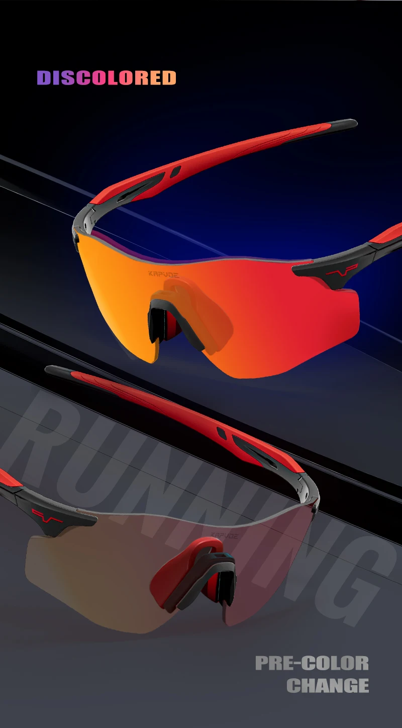 KAPVOE Red Photochromic Cycling Glasses Men MTB Cycling Sunglasses Bike Bicycle Glasses Men's UV400 Outdoor Running Goggles