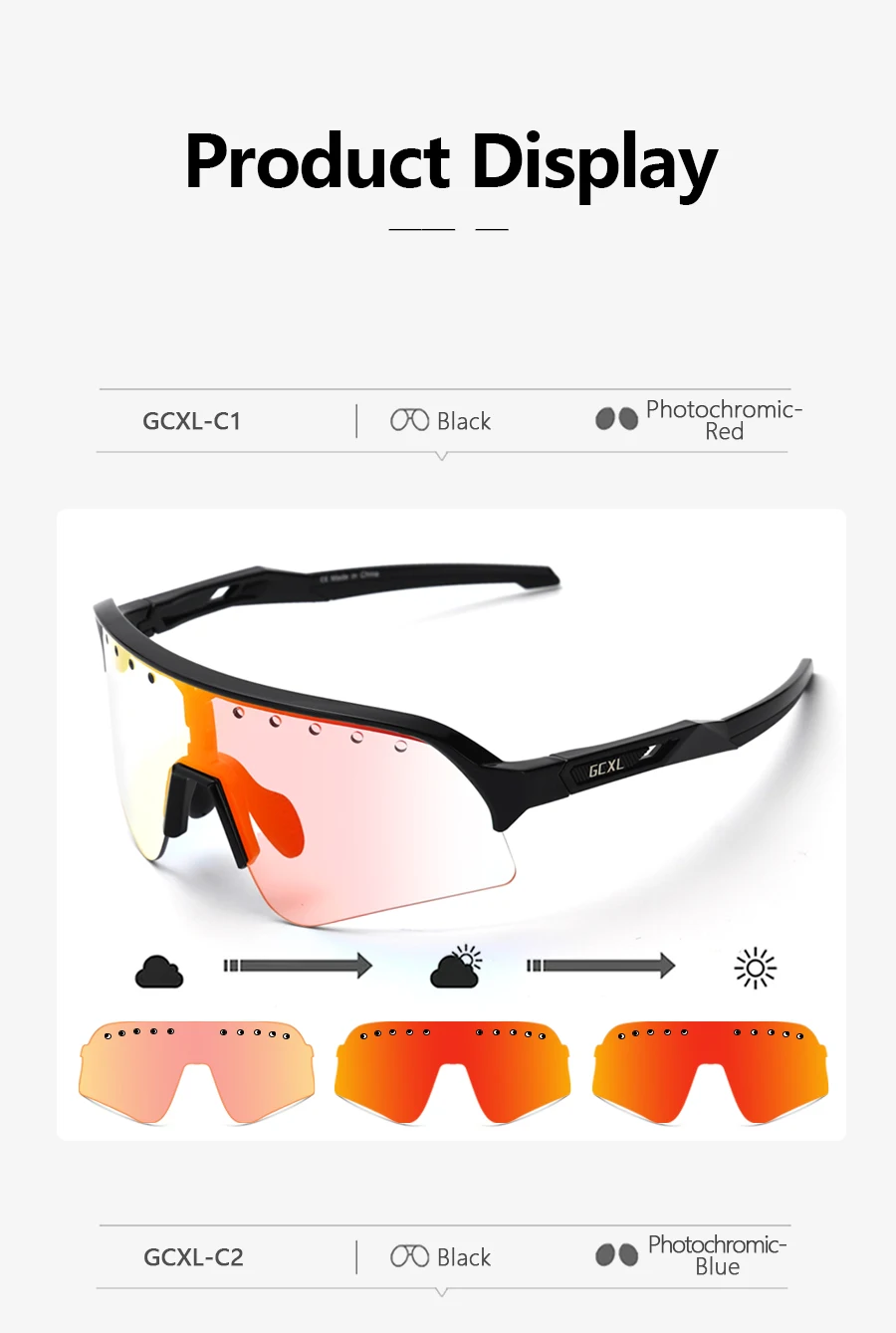 GCXL Photochromic Cycling Sunglasses Men Women Outdoor Riding UV400Goggles Mountain Bicycle Sports Eyewear MTB Road Bike Glasses
