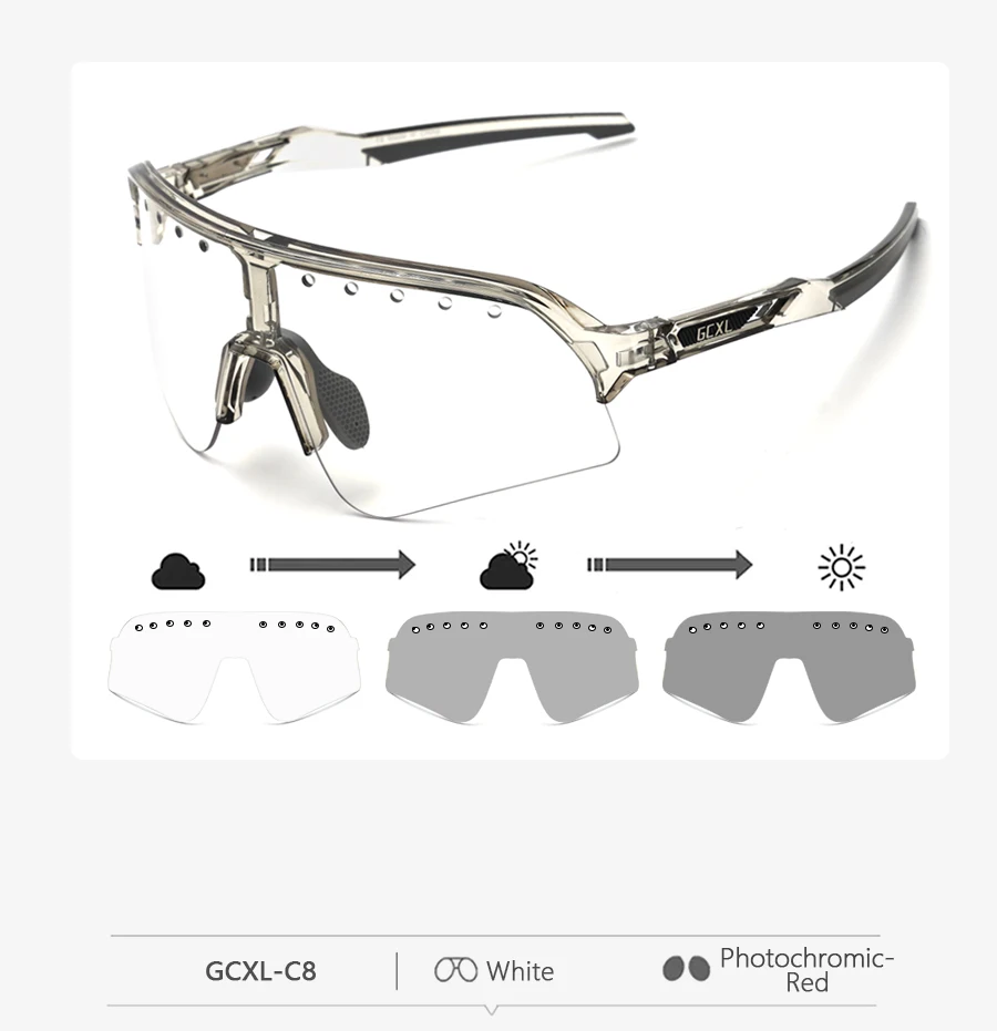 GCXL Photochromic Cycling Sunglasses Men Women Outdoor Riding UV400Goggles Mountain Bicycle Sports Eyewear MTB Road Bike Glasses
