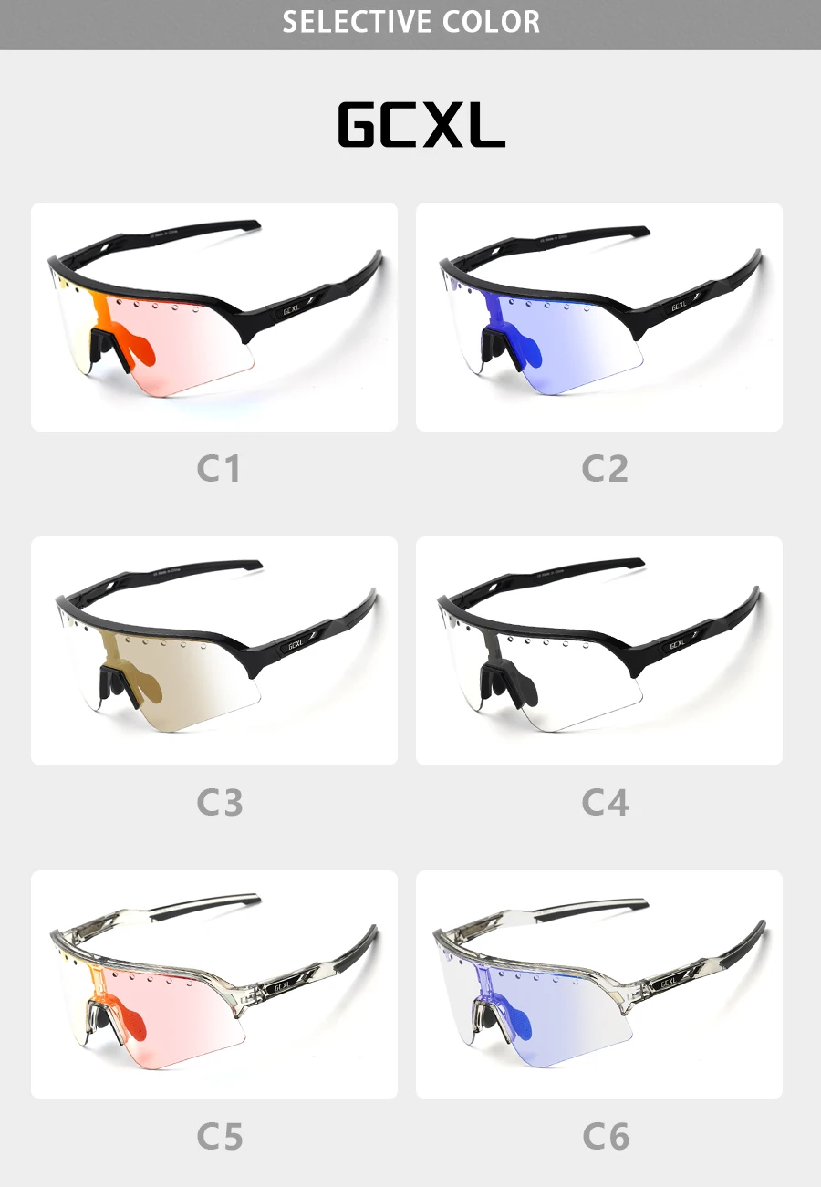 GCXL Photochromic Cycling Sunglasses Men Women Outdoor Riding UV400Goggles Mountain Bicycle Sports Eyewear MTB Road Bike Glasses