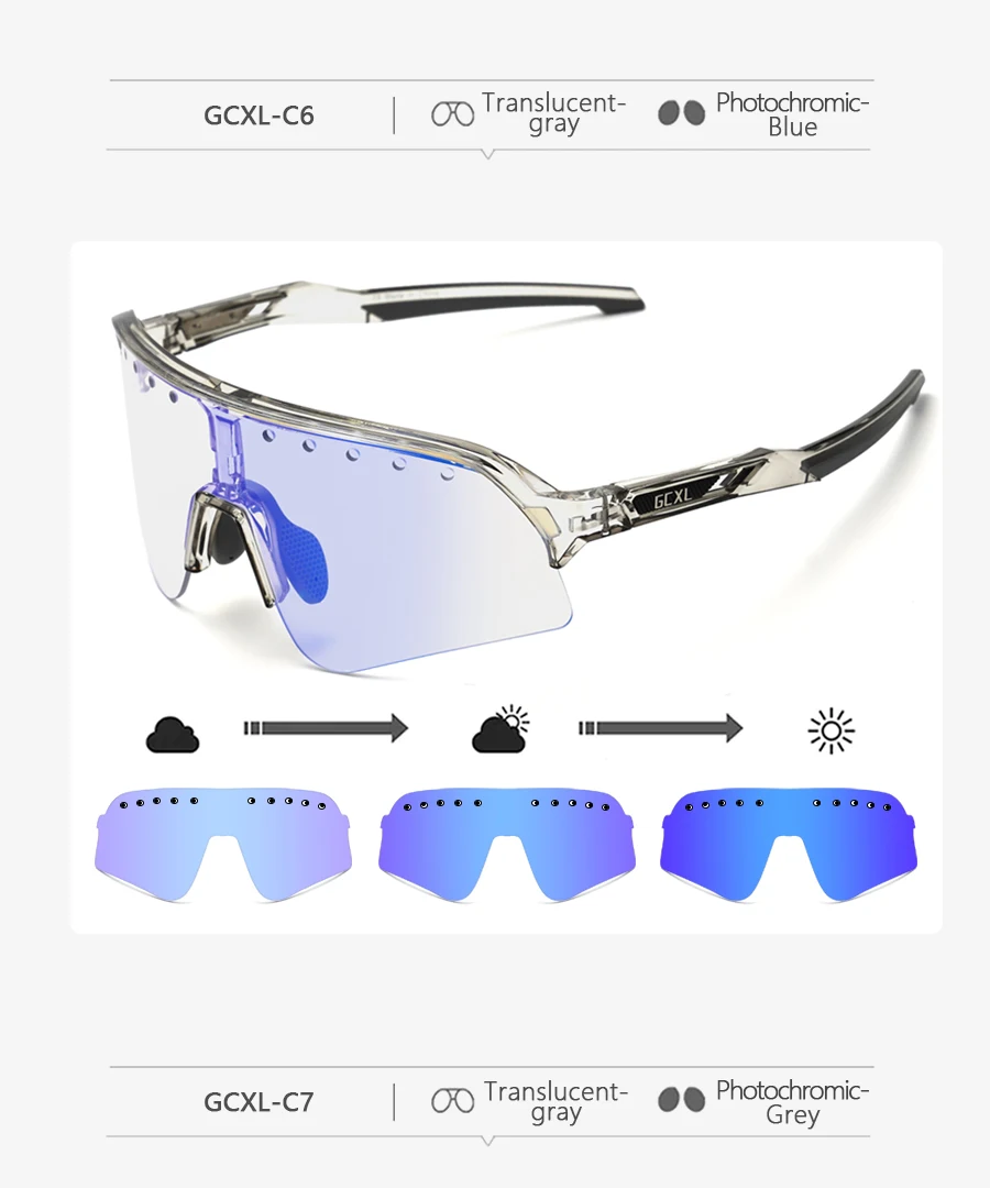 GCXL Photochromic Cycling Sunglasses Men Women Outdoor Riding UV400Goggles Mountain Bicycle Sports Eyewear MTB Road Bike Glasses
