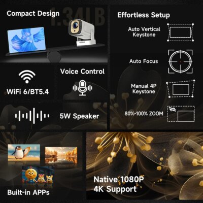 Magcubic HY310 Mini Projector Auto Focus 4K Native 1080P 330ANSI Android11 5W Speaker Air Mouse Voice Assistant Upgrated HY300 - Image 2