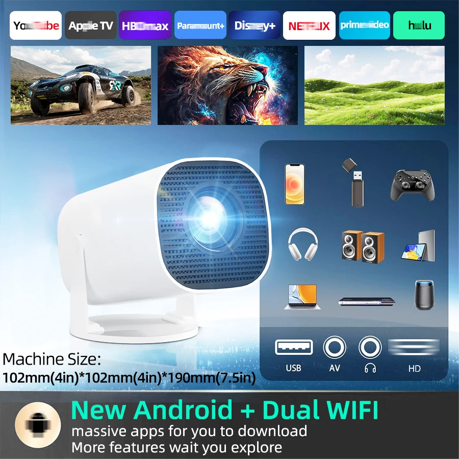 2025 New Ultra Clear Smart 5G Projector Home Ultra HD 1080P Bedroom Wall 180° Rotating HD Home Theater Mini 4K Projector