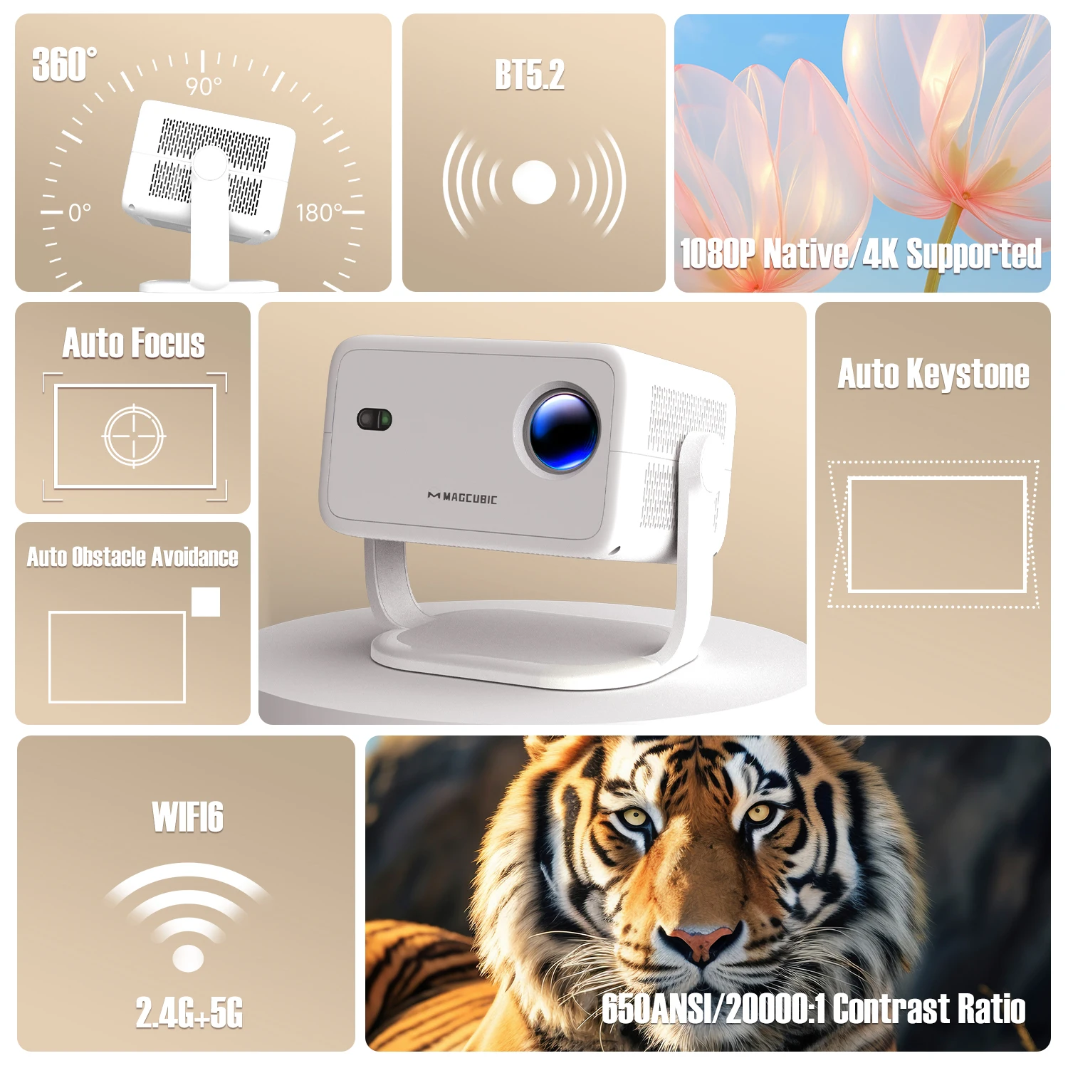Magcubic Native 1080P 650ANSI 4K Android 11 L018 360° Projector With Auto Keystone Focus Air Mouse Wifi6 BT5.2 Portable Outdoor Magcubic Native 1080P 650ANSI 4K Android 11 L018 360° Projector With Auto Keystone Focus Air Mouse Wifi6 BT5.2 Portable Outdoor