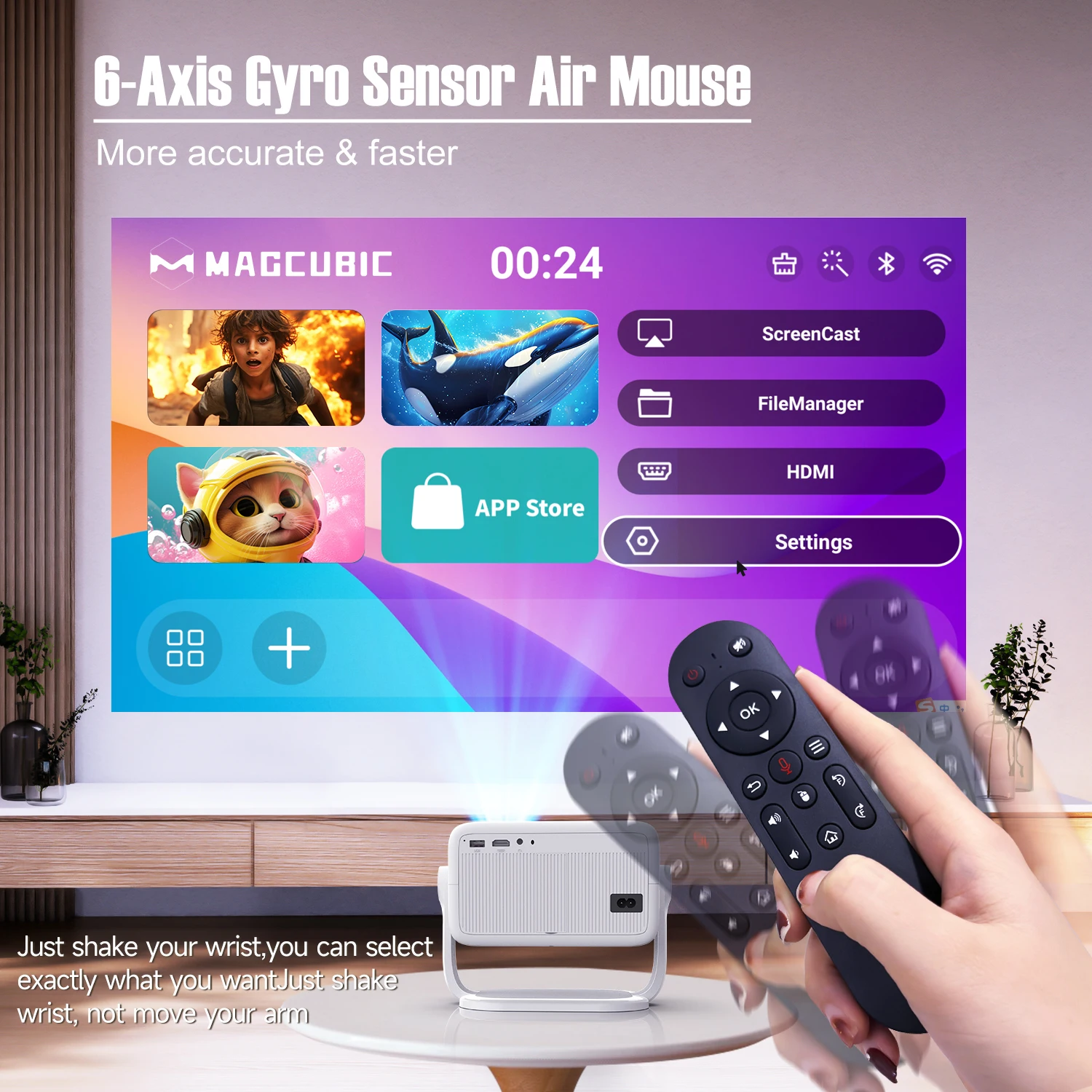 Magcubic Native 1080P 650ANSI 4K Android 11 L018 360° Projector With Auto Keystone Focus Air Mouse Wifi6 BT5.2 Portable Outdoor Magcubic Native 1080P 650ANSI 4K Android 11 L018 360° Projector With Auto Keystone Focus Air Mouse Wifi6 BT5.2 Portable Outdoor