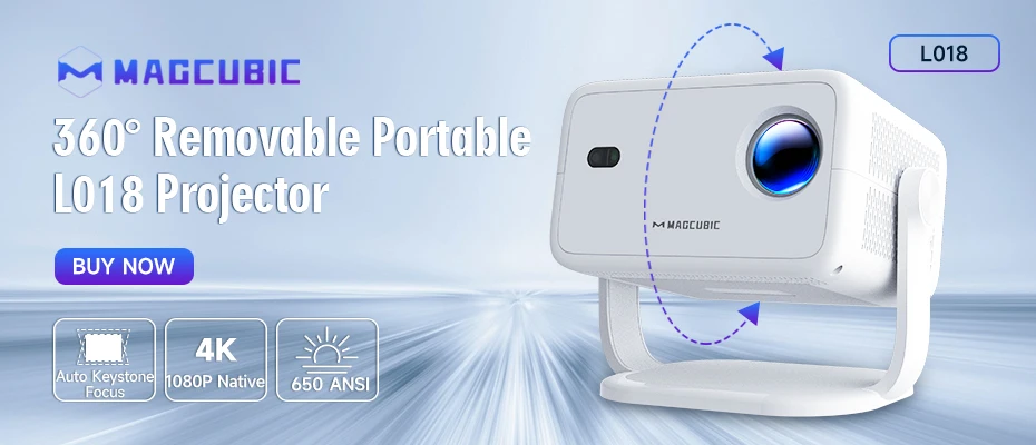 Magcubic Projector Android 11 4K 1280*720P HY300 Pro + Dual Wifi 260ANSI 180°flexible BT5.0 Cinema Outdoor Portable Projector