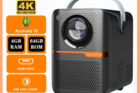 HONGTOP Android Smart Mini Projector 300ANSI Lumen Portable Projector 4K with WIFI Bluetooth 1080P Home Movie Theater Beamer