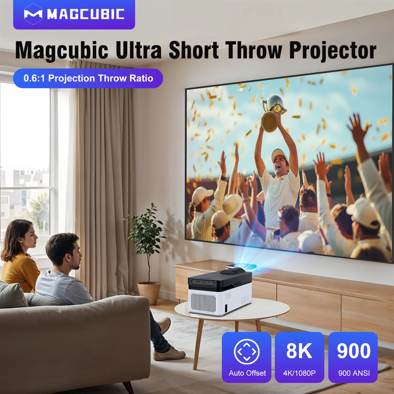 Magcubic Ultra Short Throw HY450 Projector with Auto Offset 8K 4K 1080P 900ANSI BT5.4 Electronic Focus WiFi6 AllwinnerH716 Voice Magcubic Ultra Short Throw HY450 Projector with Auto Offset 8K 4K 1080P 900ANSI BT5.4 Electronic Focus WiFi6 AllwinnerH716 Voice