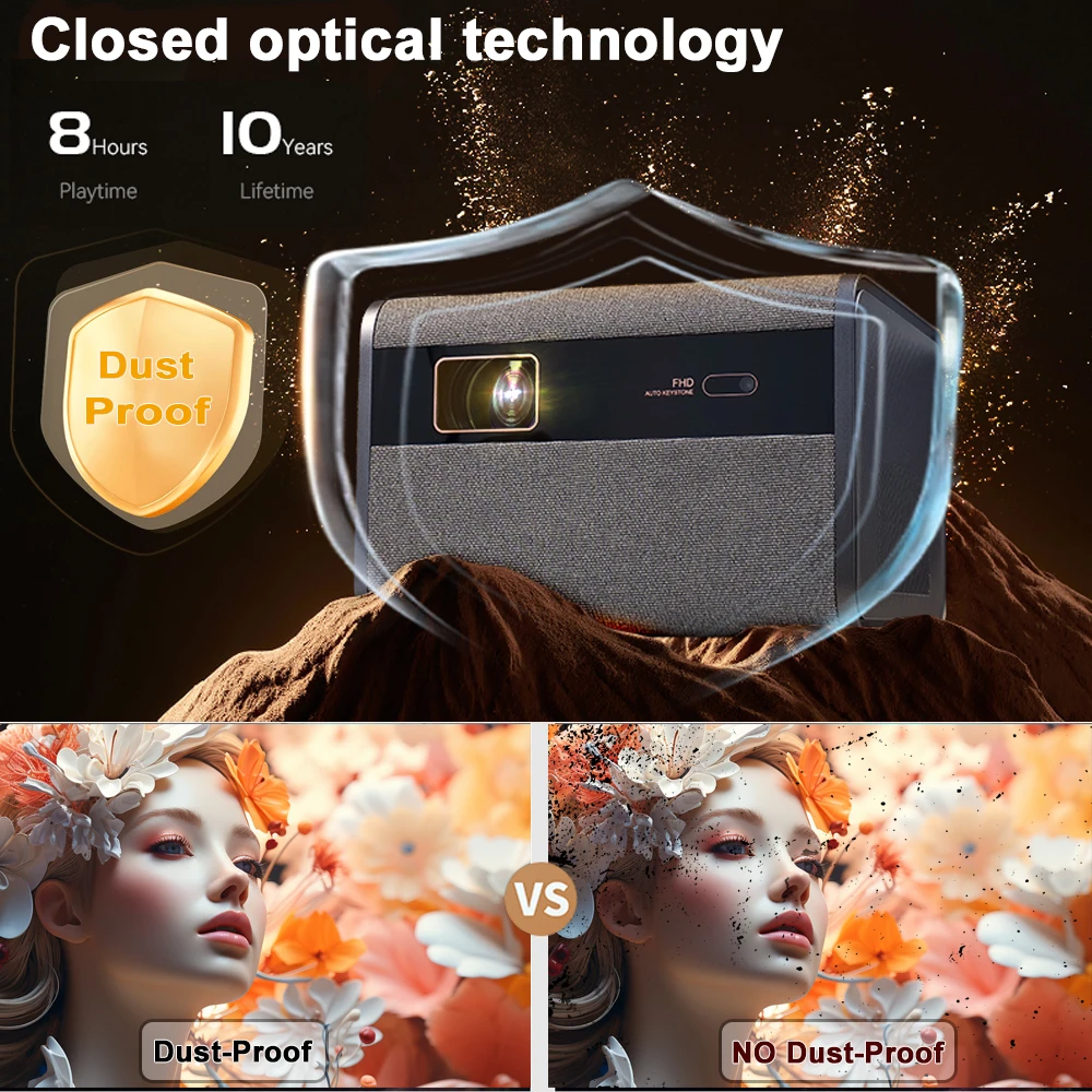2025 NEW DITONG J10 projector 1920 * 1080P autofocus 4k HD video outdoor mobile phone Android smart home theater LED projector