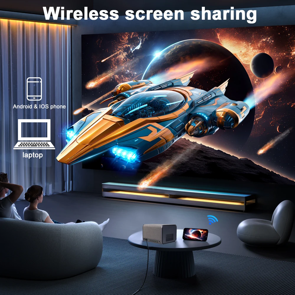 2025 NEW DITONG J10 projector 1920 * 1080P autofocus 4k HD video outdoor mobile phone Android smart home theater LED projector