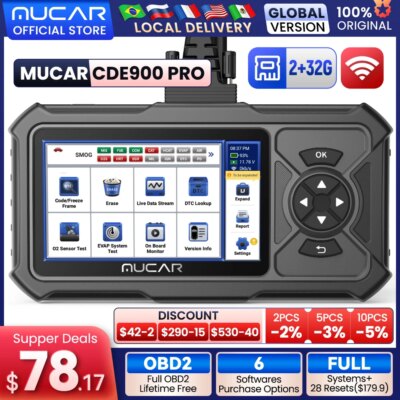 MUCAR CDE900 PRO OBD2 Diagnostic Tool 4 System Diagnostics ECM TCM ABS SRS Automotive Scanner Car Code Reader OBD 2 Scanner