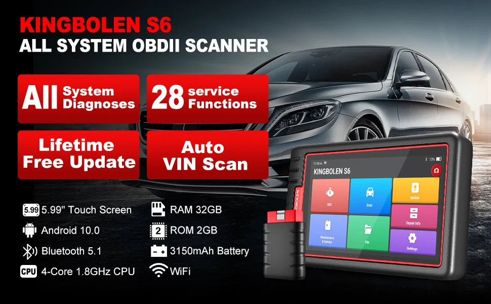 KINGBOLEN S6 OBD Automotive Scanner Bluetooth All System Car Diagnostic Tools 28 Resets IMMO/BMS/TPMS/ABS Bleeding Lifetime Free KINGBOLEN S6 OBD Automotive Scanner Bluetooth All System Car Diagnostic Tools 28 Resets IMMO/BMS/TPMS/ABS Bleeding Lifetime Free