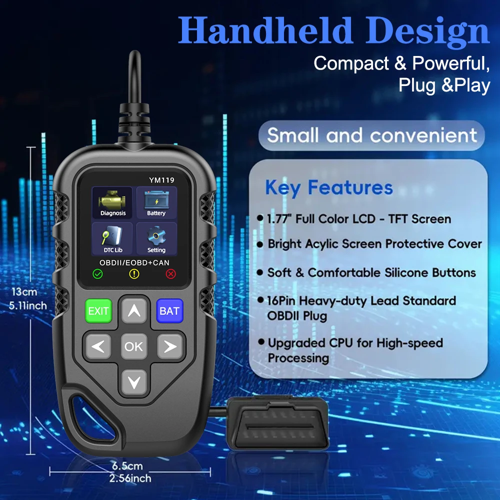 OBD2 Code Reader YM119 Work for all cars Read Vehicle Information OBDII Scanner Car Auto Diagnostic Tool Multi-language