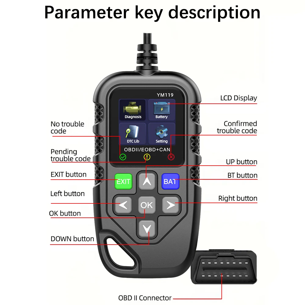 OBD2 Code Reader YM119 Work for all cars Read Vehicle Information OBDII Scanner Car Auto Diagnostic Tool Multi-language