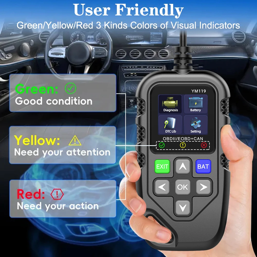 OBD2 Code Reader YM119 Work for all cars Read Vehicle Information OBDII Scanner Car Auto Diagnostic Tool Multi-language