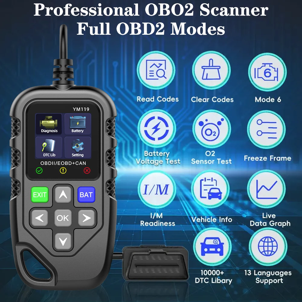 OBD2 Code Reader YM119 Work for all cars Read Vehicle Information OBDII Scanner Car Auto Diagnostic Tool Multi-language