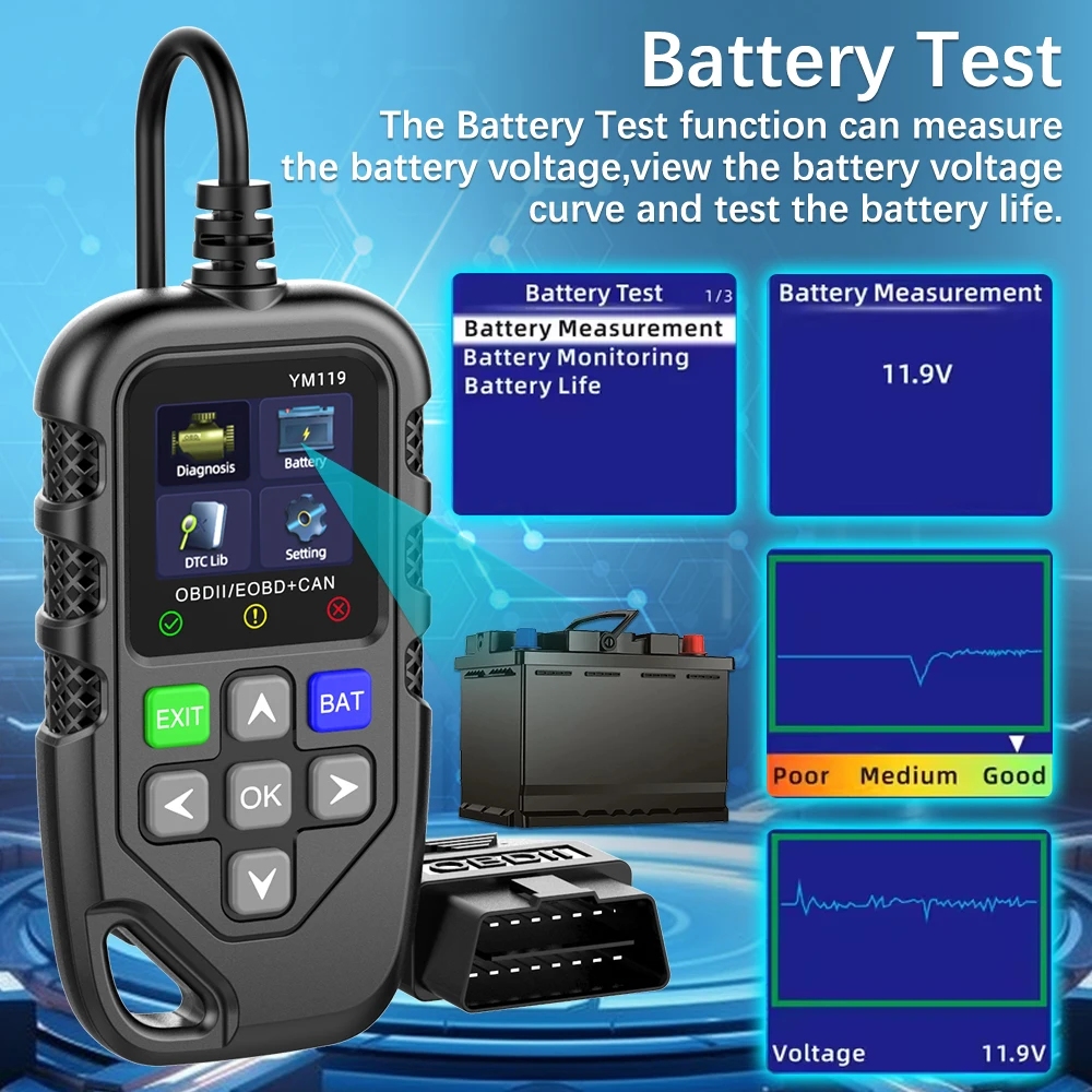 OBD2 Code Reader YM119 Work for all cars Read Vehicle Information OBDII Scanner Car Auto Diagnostic Tool Multi-language
