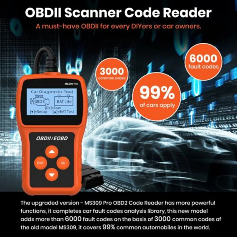 MS309 Pro OBD2 Scanner OBD Code Reader Auto Engine System Diagnostic Tools Battery Tester Clear Fault Codes