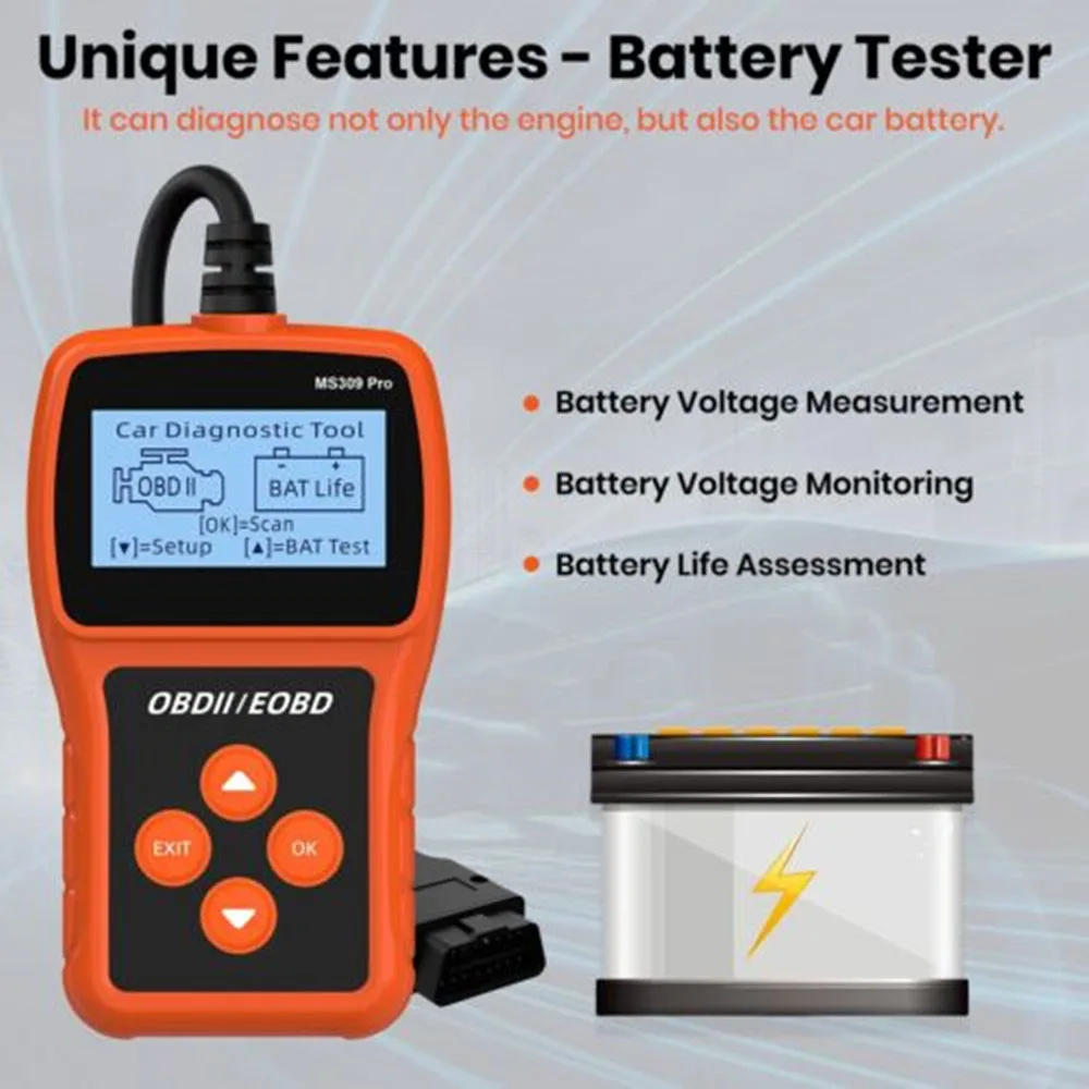 MS309 Pro OBD2 Scanner OBD Code Reader Auto Engine System Diagnostic Tools Battery Tester Clear Fault Codes
