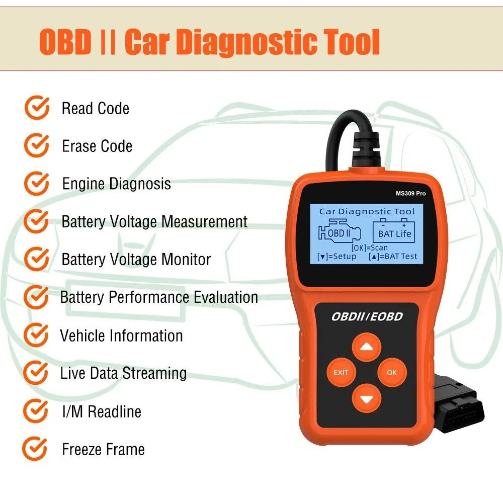 MS309 Pro OBD2 Scanner OBD Code Reader Auto Engine System Diagnostic Tools Battery Tester Clear Fault Codes