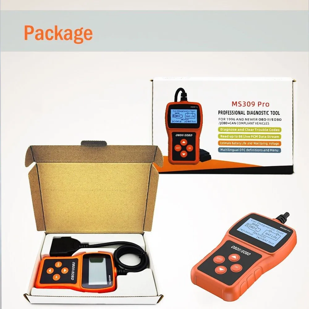 MS309 Pro OBD2 Scanner OBD Code Reader Auto Engine System Diagnostic Tools Battery Tester Clear Fault Codes