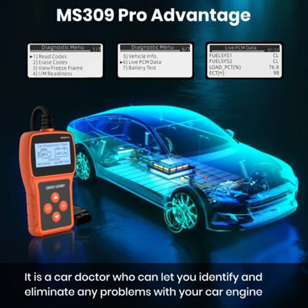 MS309 Pro OBD2 Scanner OBD Code Reader Auto Engine System Diagnostic Tools Battery Tester Clear Fault Codes
