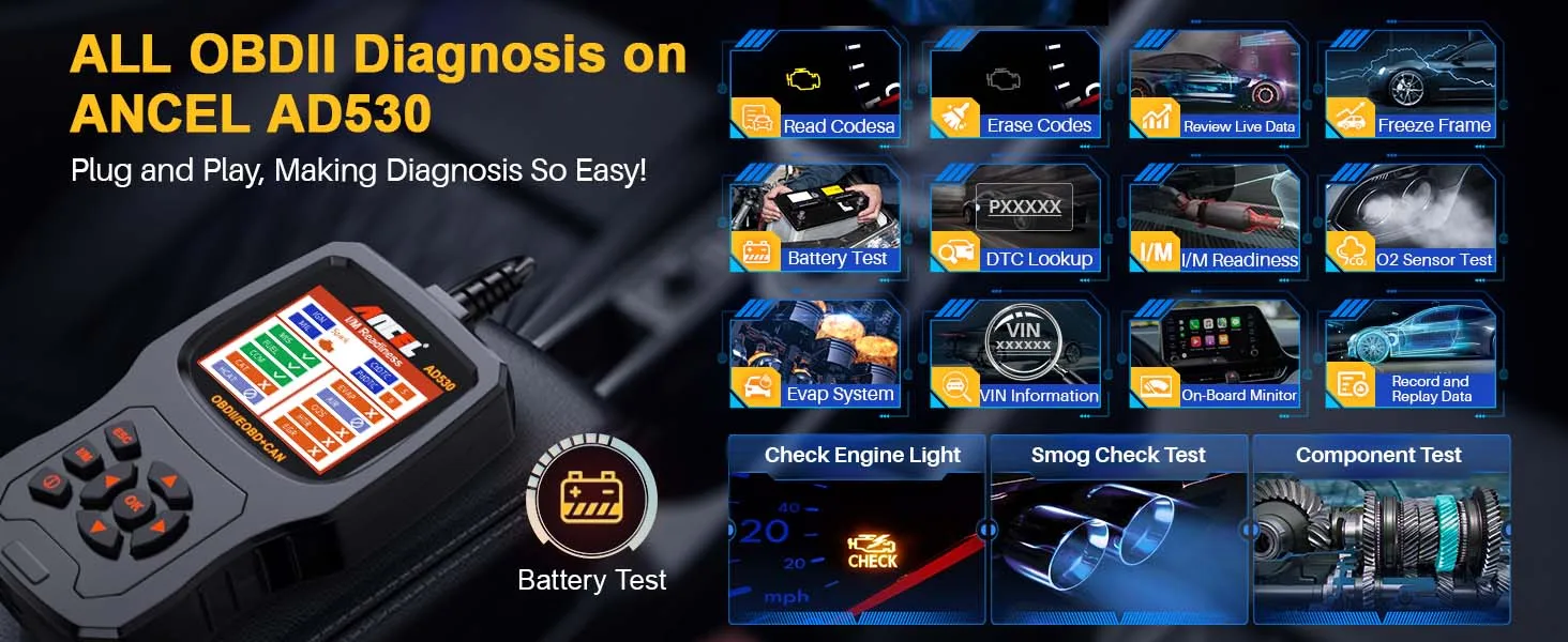2025 ANCLE AD530 OBD2 Car Code Reader Scanner Professional Automotive Battery Tester Check Engine Diagnostic Scan Tool 2025 ANCLE AD530 OBD2 Car Code Reader Scanner Professional Automotive Battery Tester Check Engine Diagnostic Scan Tool