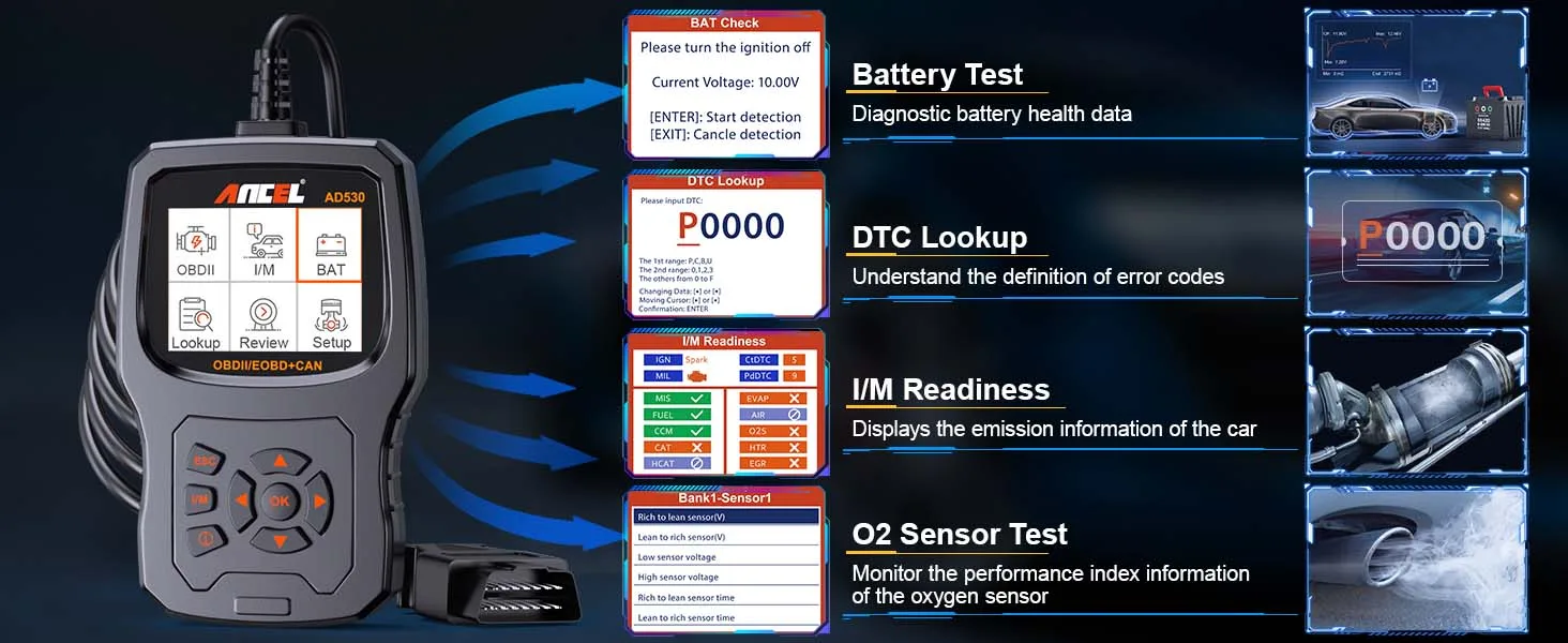 2025 ANCLE AD530 OBD2 Car Code Reader Scanner Professional Automotive Battery Tester Check Engine Diagnostic Scan Tool 2025 ANCLE AD530 OBD2 Car Code Reader Scanner Professional Automotive Battery Tester Check Engine Diagnostic Scan Tool