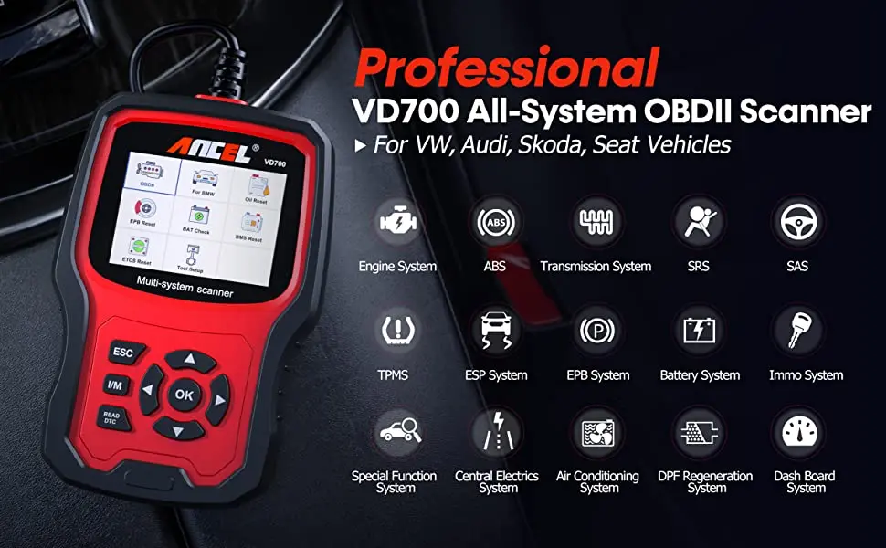 Ancel VD700 Car Diagnostic Tools OBD2 Scanner Full System Code Reader ABS EPB TPMS DPF OBD2 Code Reader for VAG VW Audi Skoda Ancel VD700 Car Diagnostic Tools OBD2 Scanner Full System Code Reader ABS EPB TPMS DPF OBD2 Code Reader for VAG VW Audi Skoda