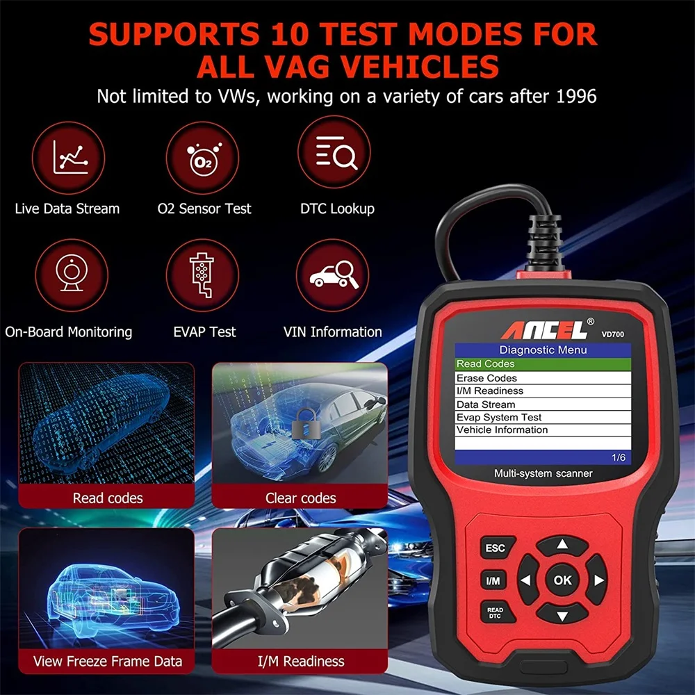 Ancel VD700 Car Diagnostic Tools OBD2 Scanner Full System Code Reader ABS EPB TPMS DPF OBD2 Code Reader for VAG VW Audi Skoda Ancel VD700 Car Diagnostic Tools OBD2 Scanner Full System Code Reader ABS EPB TPMS DPF OBD2 Code Reader for VAG VW Audi Skoda