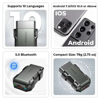 TOPDON TopScan Lite Scanner Smart Diagnostic Tool DTC Repair Guide Bluetooth OBD2 code reader Full System Active Test - Image 4