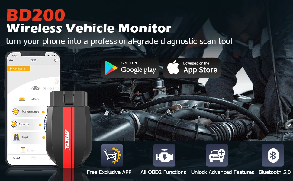 ANCEL BD200 OBD2 Scanner Bluetooth 5.0 OBD2 Code Reader Engine Fault Scanner for Android IOS iPad Car Diagnostic Scan Tools ANCEL BD200 OBD2 Scanner Bluetooth 5.0 OBD2 Code Reader Engine Fault Scanner for Android IOS iPad Car Diagnostic Scan Tools
