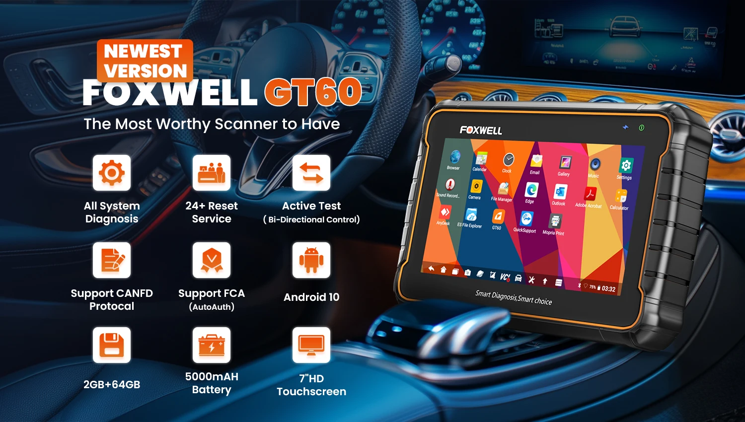 FOXWELL GT60 OBD2 Diagnostic Tool Full System Active Test Car Code Reader 24 Reset Service Professional OBD 2 Automotive Scanner FOXWELL GT60 OBD2 Diagnostic Tool Full System Active Test Car Code Reader 24 Reset Service Professional OBD 2 Automotive Scanner