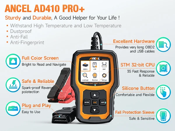 ANCEL AD410 PRO Code Reader Battery Test Check Engine With Full OBD2 Function Car Diagnostic Tools OBD2 Scanner ANCEL AD410 PRO Code Reader Battery Test Check Engine With Full OBD2 Function Car Diagnostic Tools OBD2 Scanner