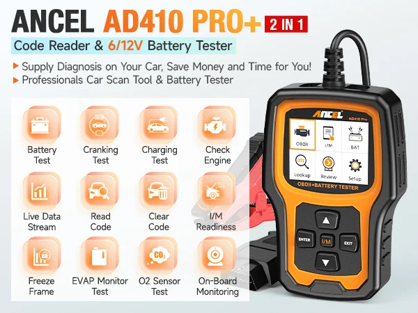 ANCEL AD410 PRO Code Reader Battery Test Check Engine With Full OBD2 Function Car Diagnostic Tools OBD2 Scanner ANCEL AD410 PRO Code Reader Battery Test Check Engine With Full OBD2 Function Car Diagnostic Tools OBD2 Scanner