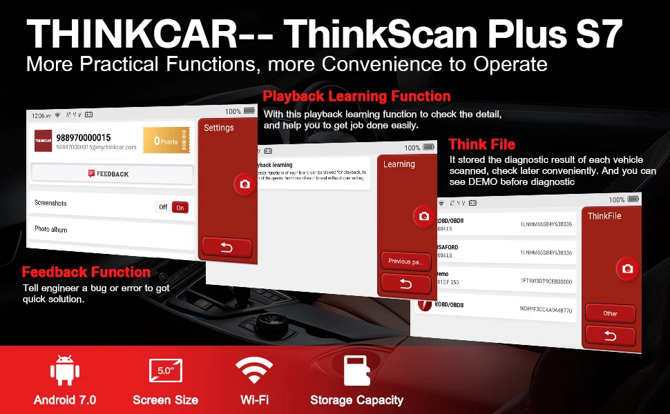 THINKCAR Thinkscan Plus S7 Obd2 Scanner Car Diagnostic Tools Automotivo Scanner Auto Diagnosis Tool DIY Code Reader 5 Reset Free