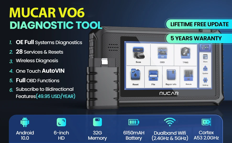 MUCAR CS90 OBD2 Diagnostic Tool Auto obd 2 Scanner Scan Tool 28 Reset Maintenance Service Lifetime Update Free for All Car