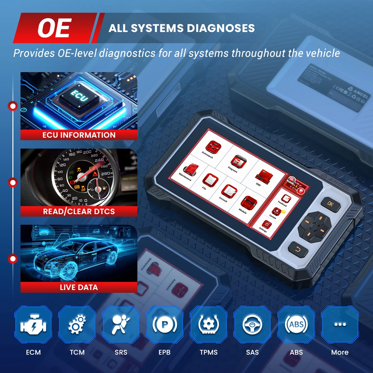 ANCEL FX6100 OBD2 Car Scanner All System Diagnostic DPF Regen ABS A/F EPB SAS Oil Airbag 15 Reset Active Test OBD Auto Scan Tool ANCEL FX6100 OBD2 Car Scanner All System Diagnostic DPF Regen ABS A/F EPB SAS Oil Airbag 15 Reset Active Test OBD Auto Scan Tool
