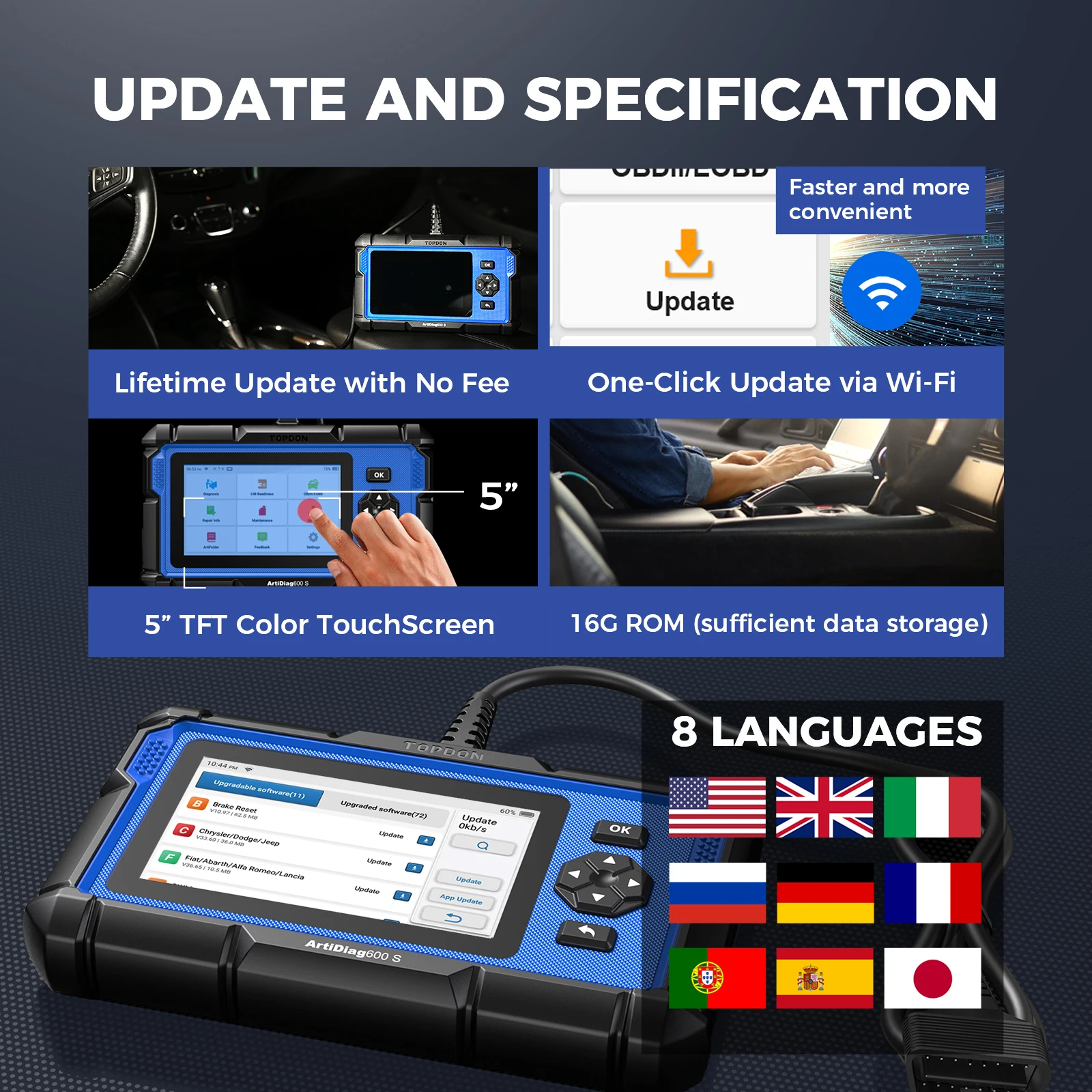 TOPDON ArtiDiag600S OBD2 Scanner Automotive Diagnostic Tool Code Reader Oil/BMS/ABS/SAS/EPB/DPF/TPMS/Throttle Engine Test Scan TOPDON ArtiDiag600S OBD2 Scanner Automotive Diagnostic Tool Code Reader Oil/BMS/ABS/SAS/EPB/DPF/TPMS/Throttle Engine Test Scan