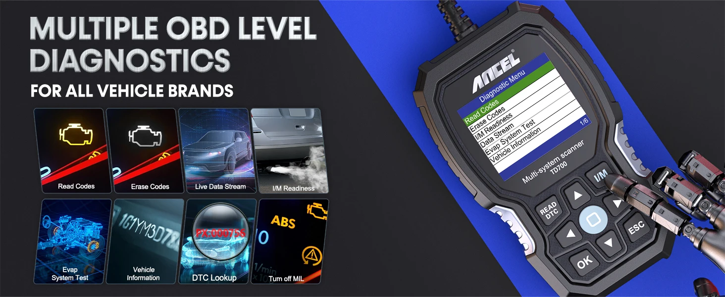 ANCEL TD700 OBD2 Scanner for Toyota/Lexus/Scion All System Transmission TPMS Relearn ABS Engine Car Diagnostic Scan Tool ANCEL TD700 OBD2 Scanner for Toyota/Lexus/Scion All System Transmission TPMS Relearn ABS Engine Car Diagnostic Scan Tool