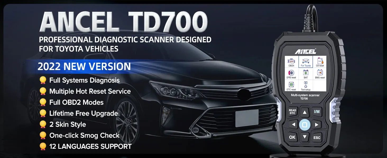 ANCEL TD700 OBD2 Scanner for Toyota/Lexus/Scion All System Transmission TPMS Relearn ABS Engine Car Diagnostic Scan Tool ANCEL TD700 OBD2 Scanner for Toyota/Lexus/Scion All System Transmission TPMS Relearn ABS Engine Car Diagnostic Scan Tool
