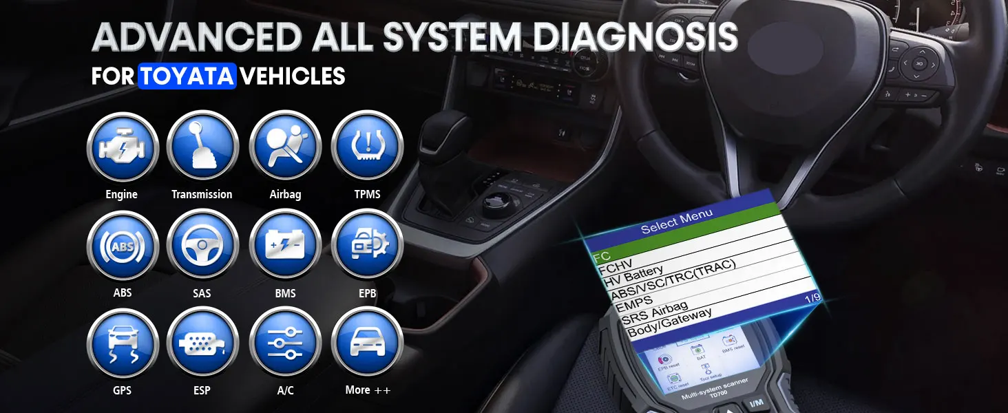 ANCEL TD700 OBD2 Scanner for Toyota/Lexus/Scion All System Transmission TPMS Relearn ABS Engine Car Diagnostic Scan Tool ANCEL TD700 OBD2 Scanner for Toyota/Lexus/Scion All System Transmission TPMS Relearn ABS Engine Car Diagnostic Scan Tool