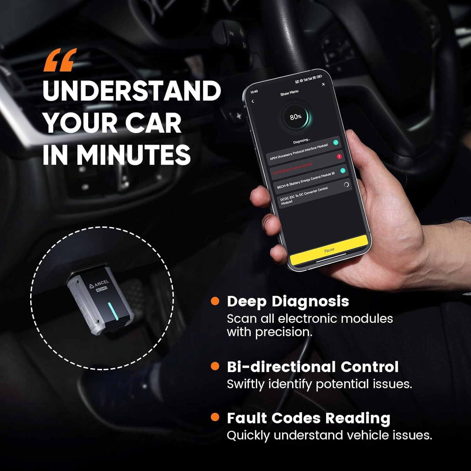 ANCEL ECHO Bi-directional OBD2 Scanner Bluetooth Car All System for iOS Android Automotive Code Reader Bluetooth Diagnostic Scan